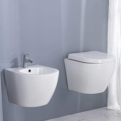 HOMELODY Toilette Suspendue en Céramique Murale Blanc avec Abattant WC + Bidet Toilette…